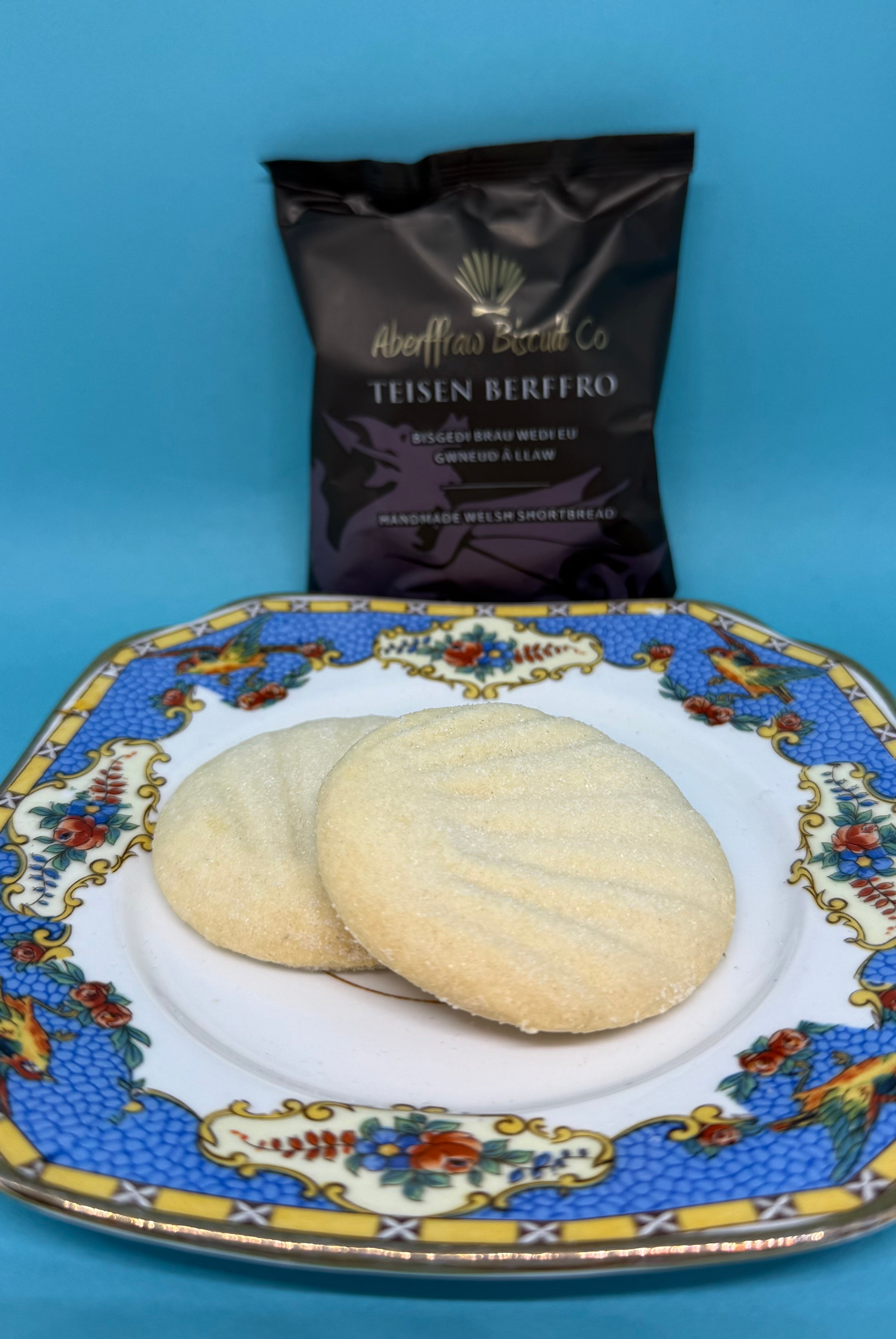 Aberffraw biscuits from Bluebells & Thyme, elegantly displayed on a vintage side plate.
