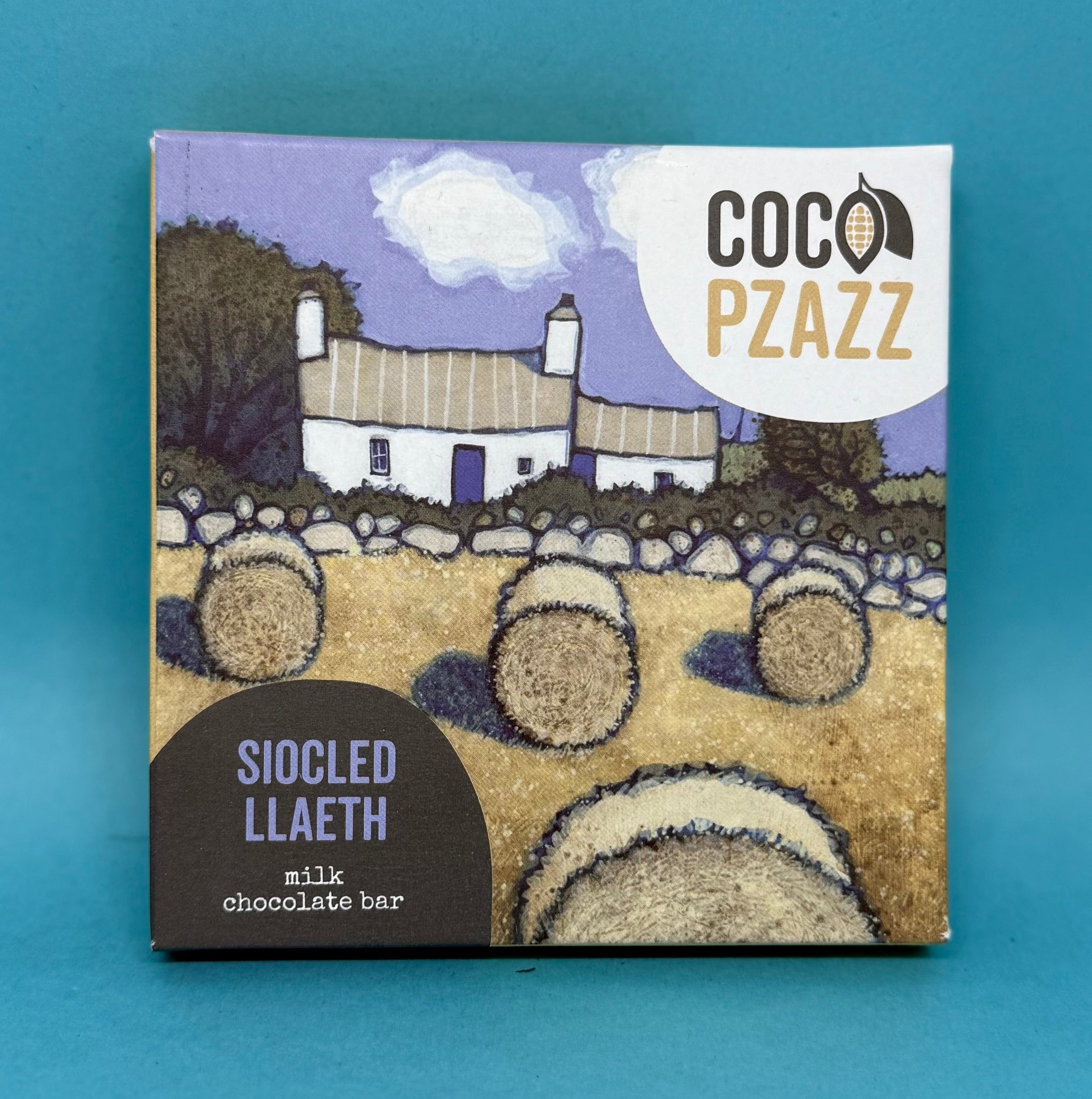 Bluebells & Thyme Welsh artisan milk chocolate bar by Coco Pzazz.