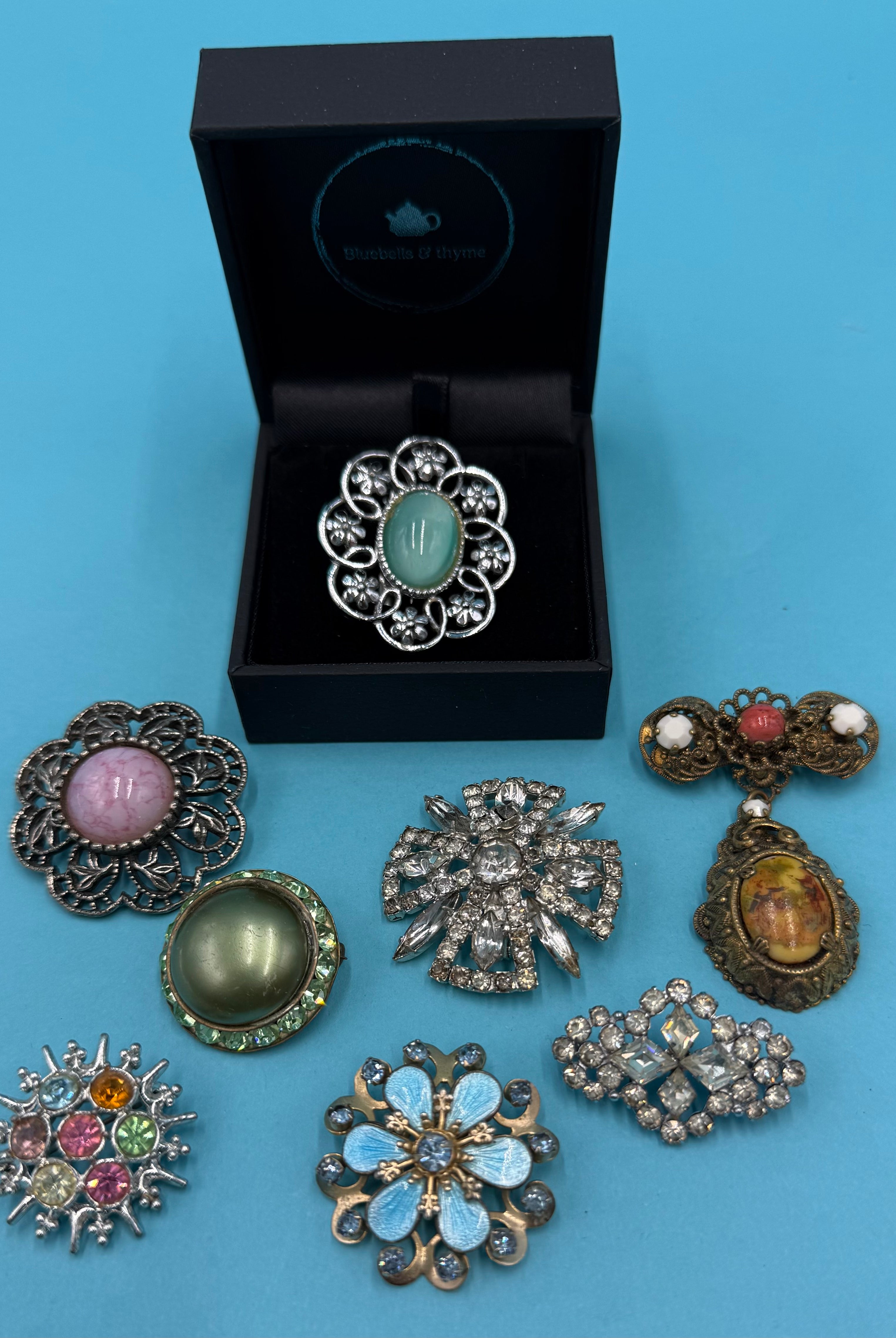 Bluebells & Thyme's curated collection of antique brooches.